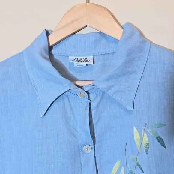 Odile Linen Blue Button Up Top Asian Artsy Size M Asymmetric Lagenlook - Picture 8 of 16